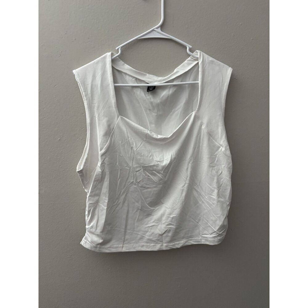 SHEIN CURVE 3XL White Sleeveless Draped Neck Crop Top